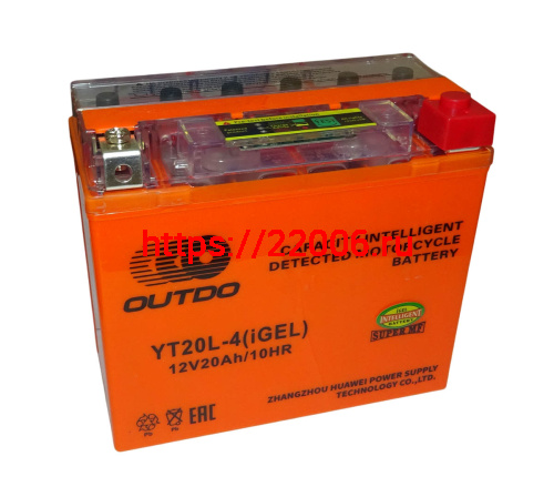 Аккумулятор 12В 20 А/ч YT20L-4 iGEL, OUTDO (177х88х154) обратная пол. Аккумулятор 12В 20 А/ч YT20L-4 iGEL, OUTDO (177х88х154) обратная пол.
