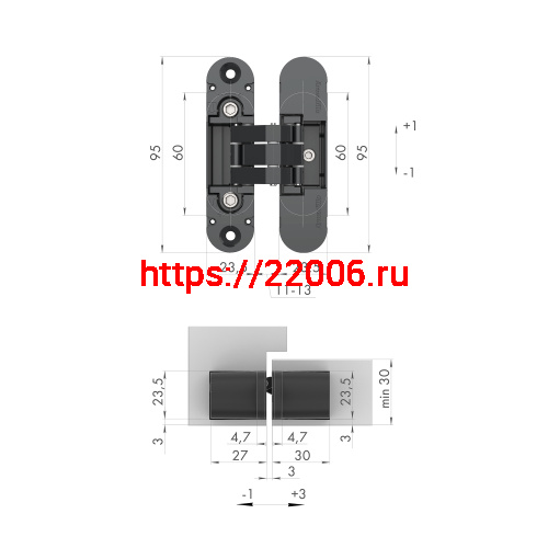 Петля Armadillo (Армадилло) скрытой установки U3D4000 SG (9540UN3D) мат. золото фото 2