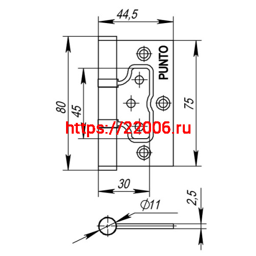 Петля Punto (Пунто) универсальная без врезки IN3200W CFB (200-2B 75x2,5) кофе глянец фото 3