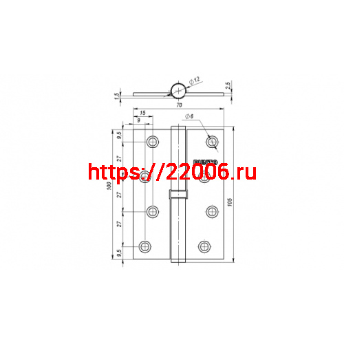 Петля Punto (Пунто) съемная IN4100SR AB правая (113-4 100х70х2.5) бронза фото 3