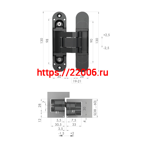 Петля Armadillo (Армадилло) скрытой установки U3D5000.VPG BL черный TECH фото 2 Петля Armadillo (Армадилло) скрытой установки U3D5000.VPG BL черный TECH фото 2
