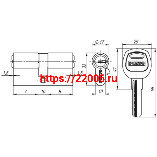 Цилиндровый Punto (Пунто) механизм (A200/100) A2000Key100(40+10+50) SN никель фото 3 Цилиндровый Punto (Пунто) механизм (A200/100) A2000Key100(40+10+50) SN никель фото 3