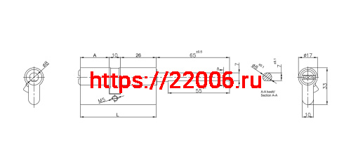 Цилиндровый механизм Kale kilit (Кале килит) под вертушку (дл.шток) 164 SX/76 (40+10+26) mm латунь 5 кл. фото 2