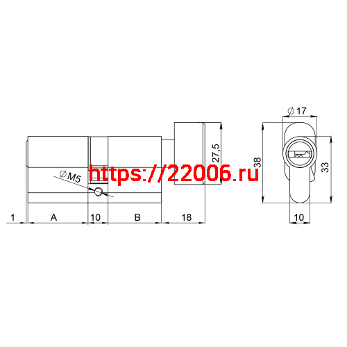 Цилиндровый Fuaro (Фуаро) механизм (200 ZM/80) 2000ZM Knob 80 (35+10+35) BL-24 черный 5Key с вертушкой фото 3