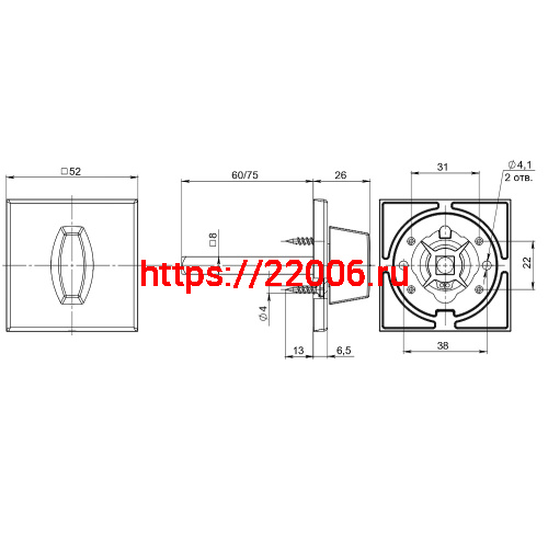 Ручка Fuaro (Фуаро) поворотная BKW8x75.K.RL52 (BKW8x75 RL) BL-24 черный фото 3