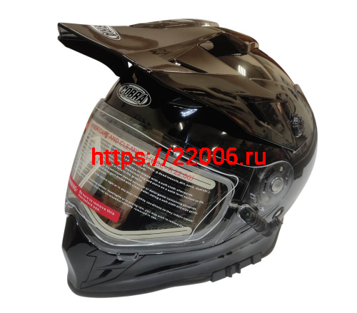 Шлем кроссовый со стеклом (туринг) СНЕГОХОДНЫЙ COBRA EC H331, черный, с ПОДОГРЕВОМ ВИЗОРА, размер XL фото 2 Шлем кроссовый со стеклом (туринг) СНЕГОХОДНЫЙ COBRA EC H331, черный, с ПОДОГРЕВОМ ВИЗОРА, размер XL фото 2