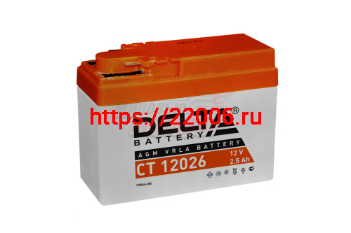 Аккумулятор 12В 2,5Ач DELTA CT12026 (YTR4A-BS) (кислотный, герметичный) (боков.полярн) (115*50*86мм)